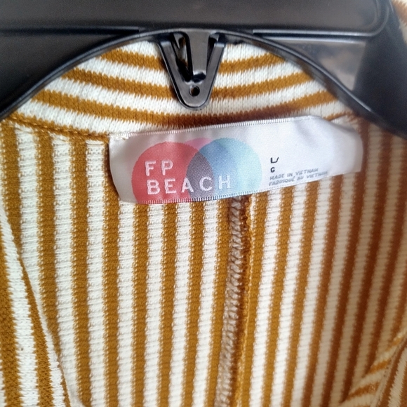 Free People Beach Better Days Button Down  Stripped Shirt Sz L - Picture 6 of 9